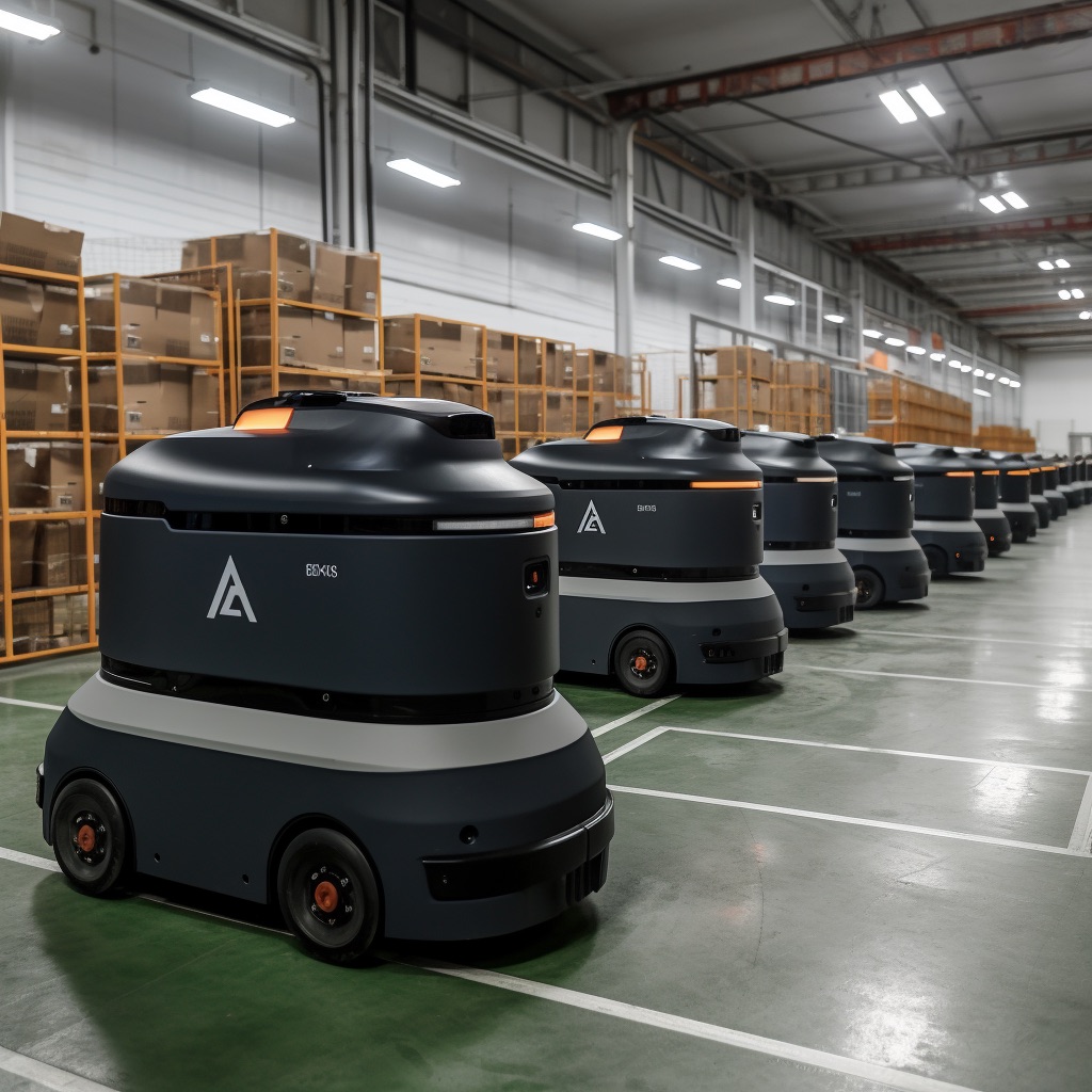 Robot AGV transportujący ładunek w zautomatyzowanym magazynie