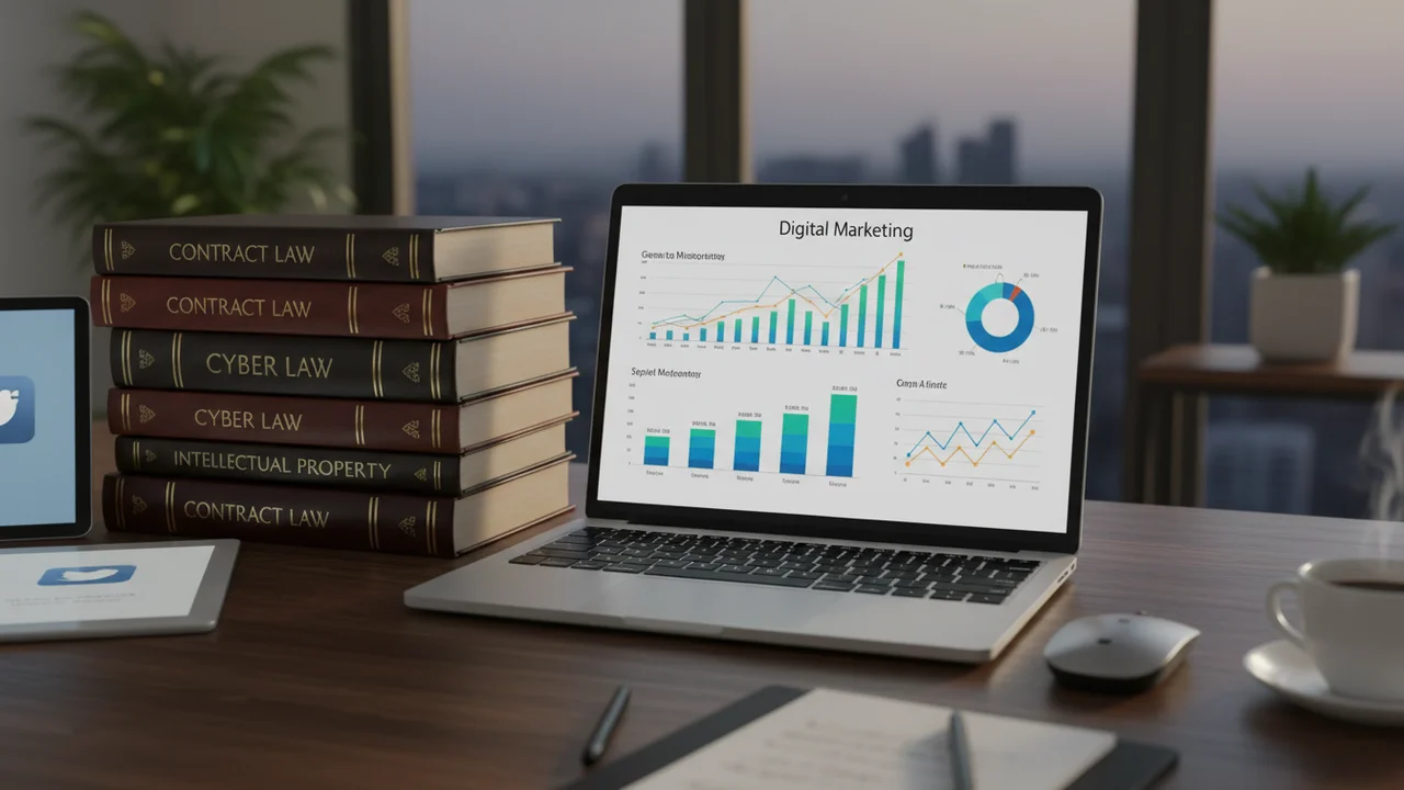 Ekran komputera z wynikami wyszukiwania Google dla kancelarii prawnej i analityką SEO